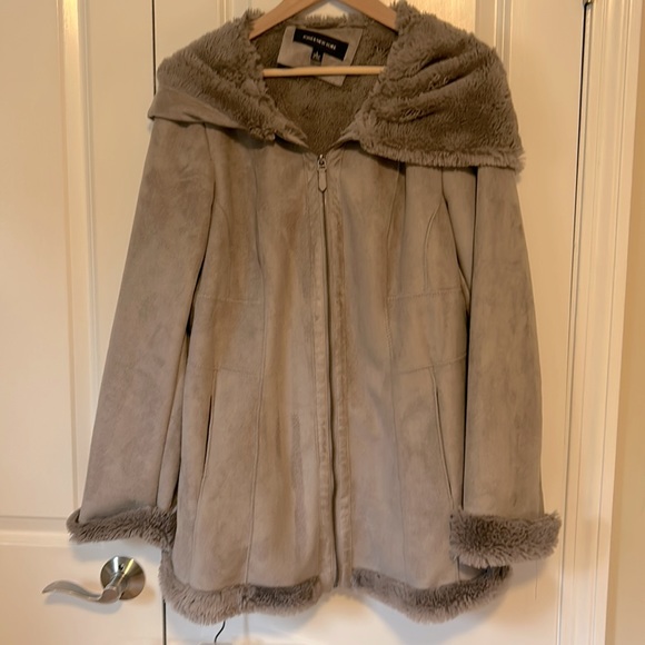 Jones New York hooded gray faux suede swing jacket coat M/L - Picture 1 of 4